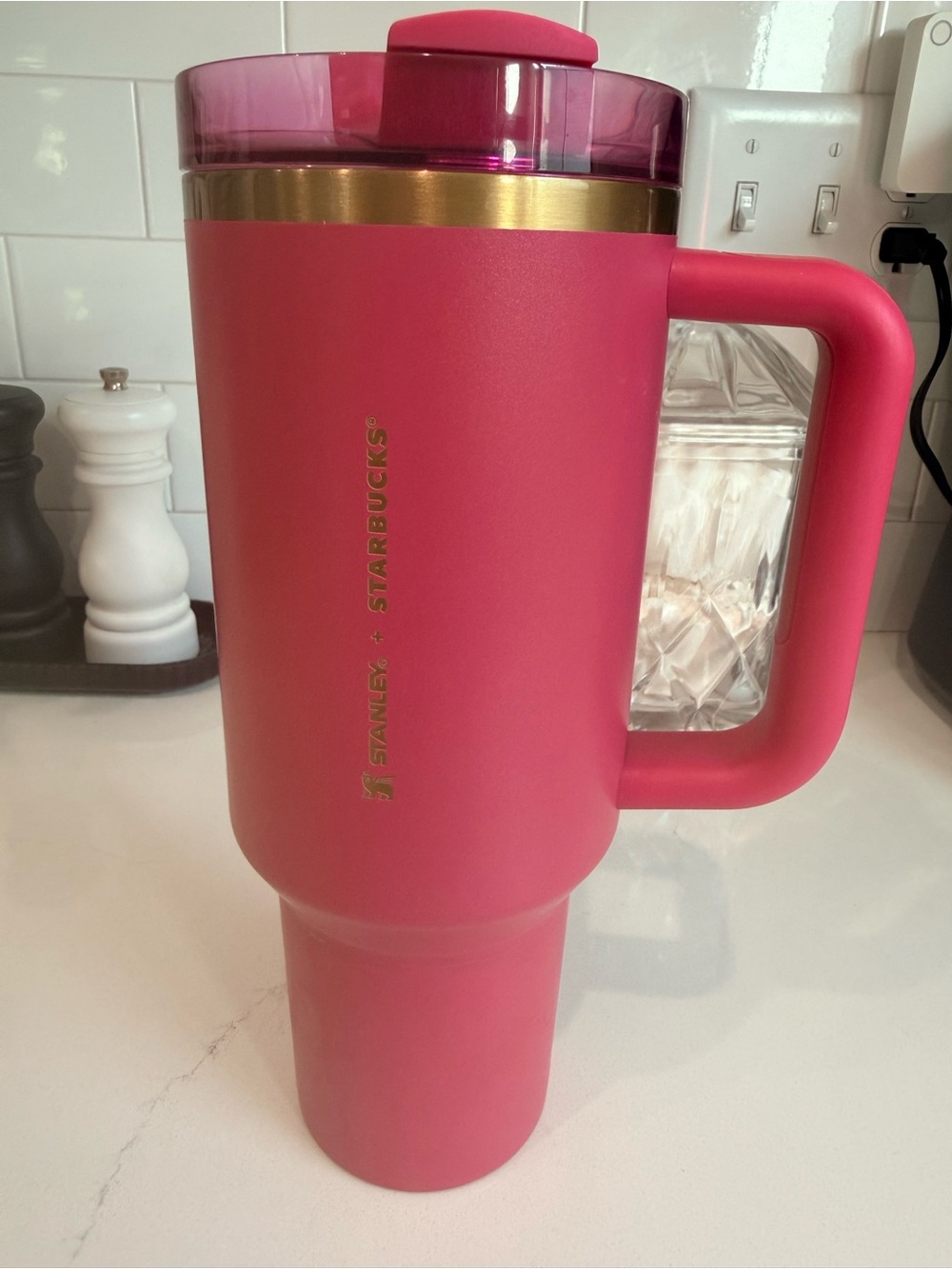 Stanley x Starbucks Pink Travel Tumbler with Gold Accent